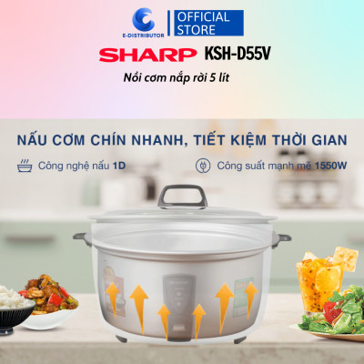 Nồi Cơm Điện Nắp Rời Sharp KSH-D55V (5 Lít)/KSH-D77V (7 Lít) - Trắng - Hàng chính hãng - Bảo Hành 12 Tháng