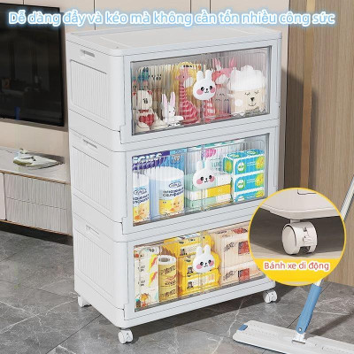 Tủ đựng đồ gấp gọn hoạt hình, tủ nhựa đựng đồ lắp ghép xếp gọn ngang 60cm, không cần lắp đặt, khả năng chịu tải mạnh