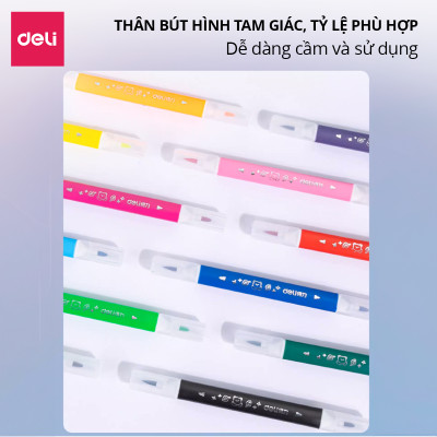 Bút Màu Dạ Marker 2 Đầu Deli - Bút Dạ Nước 12/24/36/48 Màu Vẽ Tranh Viết Calligraphy Chuyên Nghiệp - Kèm Hộp Nhựa