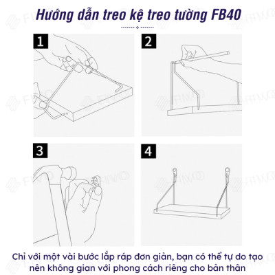 Kệ Trang Trí Treo Tường  Gỗ FIVO Mã FB40 Không Cần Khoan Tặng Kèm Đinh 4 Chân Chịu Lực Lên Đến 10KG Với Móc Treo Inox Dễ Dàng Gắn Lên Tường