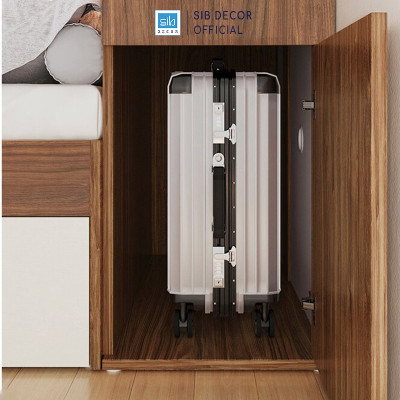 Giường Ngủ Liền Tủ Quần Áo Tích Hợp Kệ Đầu Giường Thông Minh Màu Walnut Phối Trắng SIB Decor GN03