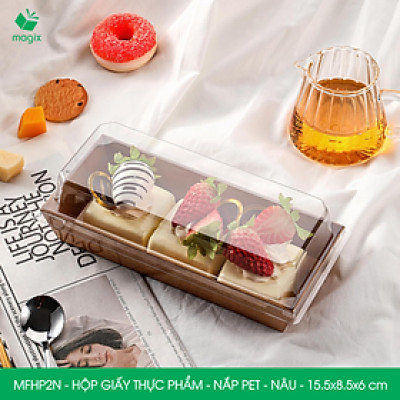 MFHP2N - 15.5x8.5x6 cm - 100 hộp giấy kraft thực phẩm màu nâu nắp Pet, hộp giấy chữ nhật đựng thức ăn, hộp bánh nắp trong