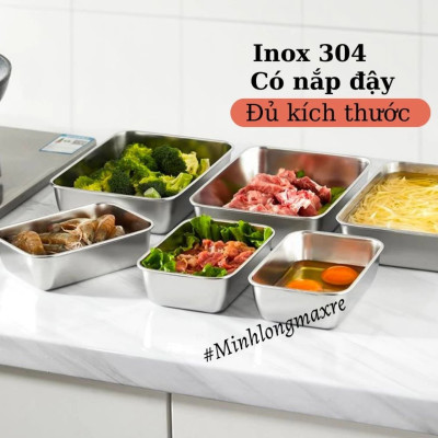 Hộp Đựng Thực Phẩm Inox Để Tủ Lạnh Có Nắp Đậy Đa Năng Tiện Lợi- Có 2 Size 13.5x10.5x5.8 cm và 20x5,5x25cm - Khay Inox 304 Chống Gỉ - Hàng Chính Hãng MINIIN