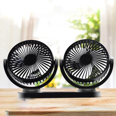 Quạt Đôi Mini Công Suất Lớn, Bền Bỉ, Quay 360 Độ - Dùng nguồn USB Tích Hợp Dùng Trên Xe Ô Tô, Bàn Làm Việc