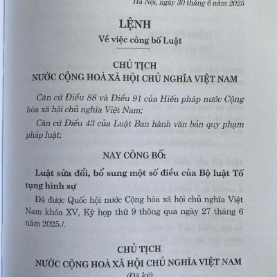 Luật Sửa Đổi, Bổ Sung Một Số Điều Của Bộ Luật Hình Sự Năm 2025