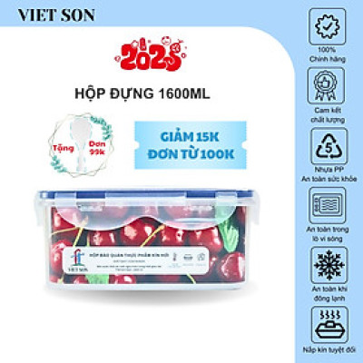 [TẶNG KHAY RÁO NƯỚC] Hộp Đựng Thực Phẩm VIETSON 1600ml Nắp Khóa 4 Cạnh Kín Hơi