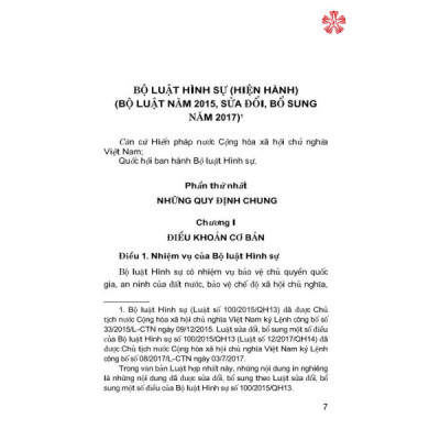 Bộ luật Hình sự (Bộ luật 2015, sửa đổi, bổ sung 2017) - bản in 2024