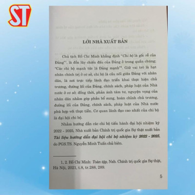 Sách - Tài Liệu Hướng Dẫn Đại Hội Chi Bộ Nhiệm Kỳ 2022 - 2025 - NXB Chính Trị Quốc Gia