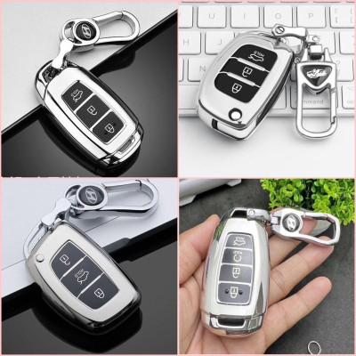 Móc khóa kèm ốp bảo vệ chìa khóa xe Hyundai Accent 2019, Accent 2021, Tucson, i10 nhựa mềm TPU tráng gương.