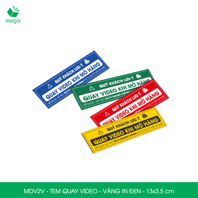 500 Tem chú ý quay video trước khi mở hàng, decal dán hộp - 13x3,5 cm - Vàng in đen - MDV2V