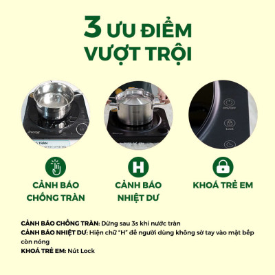 Bếp Từ Đơn Dreamer DC-IH01, chống tràn, cảnh báo nhiệt dư, khóa trẻ em - BH 12tháng, Hàng chính hãng