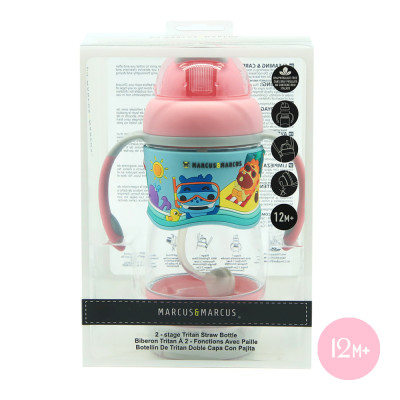 Bình uống nước có ống hút cho bé Tritan 2-Stage Marcus & Marcus, từ 12 tháng - Hồng