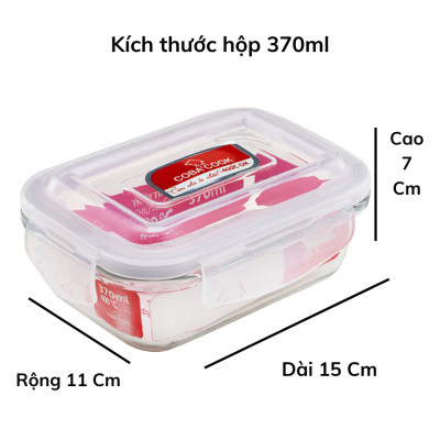 Hộp Thủy Tinh Bảo Quản Thực Phẩm Thức Ăn Trong Tủ Lạnh Chữ Nhật Mua 3 TẶNG 2- 370ml