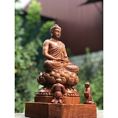 Tượng phật adi đà ngồi trên đài sen bằng gỗ hương kt 35×20×18cm