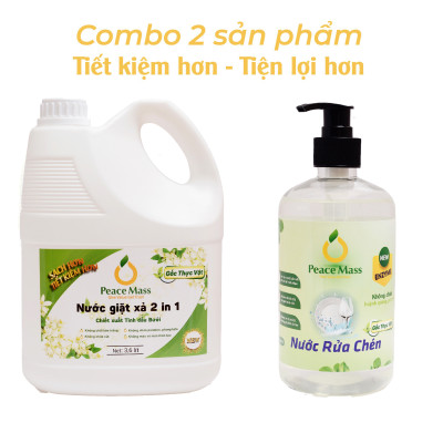 Combo Gốc Thực Vật NGB1 Peace Mass Nước Giặt Xả 2 in 1 3.6 lít + Nước Rửa Chén 500ml (Thuộc nhóm Sản phẩm Lành tính / Sinh học)