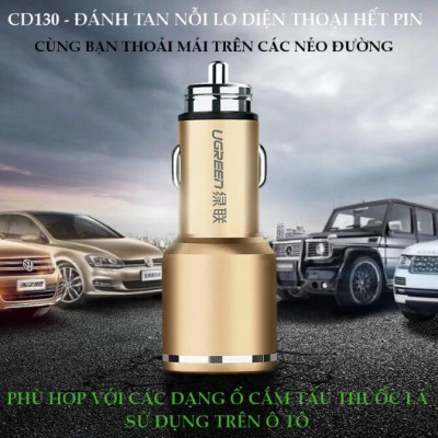 Ugreen UG30514CD130TK 48W màu Vàng Bộ sạc ô tô 2 cổng USB 2.4A + QC 3.0 - HÀNG CHÍNH HÃNG