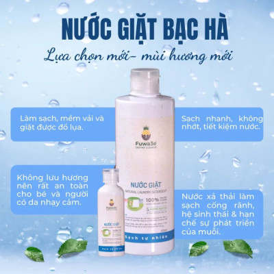 Nước giặt quần áo hữu cơ Fuwa3e an toàn cho bé chuyên giặt lụa hương bạc hà 500ml