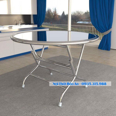 Bàn tròn inox 304 rộng 1m2 chân cao Bảo An chống gỉ