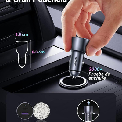 Ugreen UG90797CD213TK PD45W + QC3.0 18W Màu XámTẩu Sạc nhanh cho xe hơi gồm cổng USB-C PD45W + USB-A QC3.0 18W - HÀNG CHÍNH HÃNG