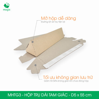 MHTG3 - D5x55 cm - 100 Hộp trụ dài tam giác thay thế ống giấy - Hộp carton đóng gói hàng