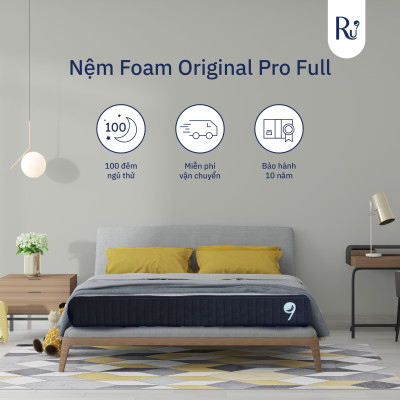 Nệm Foam Cao Cấp Ru9 Original Pro 25cm - Trắng Xanh | Lớp Foam 3 vùng | Tùy chỉnh độ êm | 6 Kích Thước