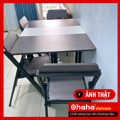 [Kèm Ảnh Thực Tế - Miễn phí vận chuyển & Lắp đặt] BÀN ĂN GẤP GỌN THÔNG MINH CÓ GHẾ VÀ BÁNH XE OHAHA - BA023