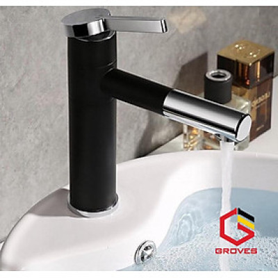 Vòi rửa mặt đa năng đầu xoay 360 độ, mạ đen trắng GR 8807B kiểu thân thấp 20 cm (đẹp, sang trọng), bền bỉ với thời gian