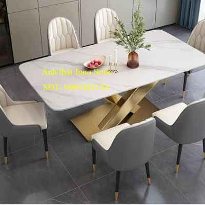 Bộ bàn ăn Juno Sofa 6 ghế nhập khẩu chân x kim loại