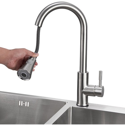 Chậu rửa bát inox304 bán nguyệt 5li chống xước 7546 Valenza, vòi rửa bát rút dây nóng lạnh 01, bộ xả 18cm, khay inox, rổ inox lỗ, bình rửa bát, rửa ly cốc