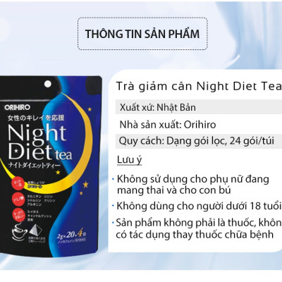 Trà đốt mỡ và kiểm soát cân nặng Night Diet Tea Orihiro Nhật Bản thải độc cơ thể, cải thiện chất lượng giấc ngủ gói 24 túi lọc JN-OR-NI01