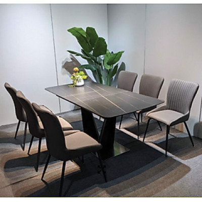Bàn ăn cao cấp Juno Sofa mặt đá ceramic chân V 