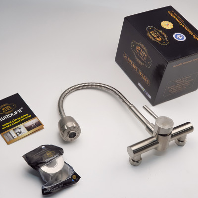 Vòi rửa chén âm tường cần lò xo Inox SUS 304 Eurolife EL-T017AT (Trắng vàng)