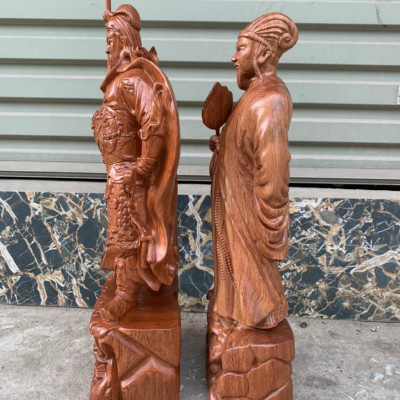 Cặp văn võ song toàn,tượng  khổng minh và quan công  bằng gỗ hương kt cao 30×13×11cm  