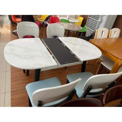 Bộ Bàn Ăn Mặt Kính Giả Đá Thông Minh Nhập Khẩu Juno Sofa HHP-BBA025-13 Cao Cấp