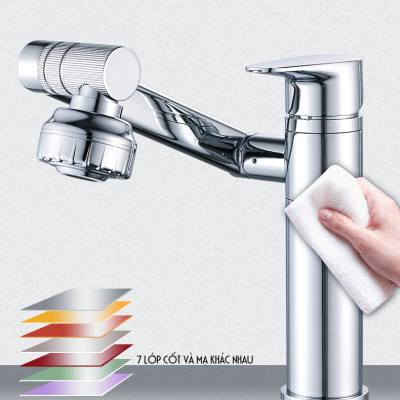 Vòi rửa mặt Lavabo cổ xoay 720 độ đa chiều, củ đồng, thân ngắn, mạ Crom, điều chỉnh nhiều chế độ tia nước Minh House