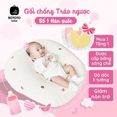 Gối chống trào ngược cho bé Rototo Bebe chữ C cao cấp, chất liệu đặc biệt Ripple gợn sóng (Ghi họa tiết gấu)