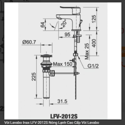 Vòi chậu rửa mặt lavabo INAX LFV-2012S nóng lạnh - Hàng chính hãng