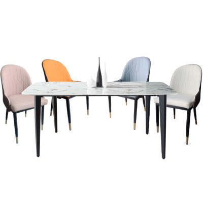 Bàn ăn mặt đá trắng vân mây 1m4 chân sắt sơn tĩnh điện màu đen dành cho 4 ghế TN1221-14E ở HCM