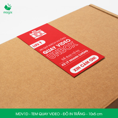 50 Tem chú ý quay video trước khi mở hàng, decal dán hộp - 10x5 cm - Đỏ in trắng - MDV1D