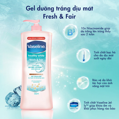 Sữa Dưỡng Thể 350Ml Vaseline Dưỡng Ẩm Sáng Da Fresh & Bright 10X Niacinamide Giúp Da Sáng Khỏe Mịn Căng Tinh Chất Menthol Mát Lạnh Như Tuyết Tan Trên Da