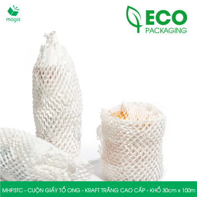 MHP3TC - 30cm x 100m - Cuộn giấy tổ ong chống sốc - Kraft trắng Cao Cấp - Giấy gói hàng, gói quà