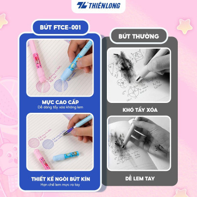 Combo Bút máy và 10 Ống mực xóa được Mazzic Thiên Long - Ngòi cải tiến, trơn, êm với ống mực không lắng cặn