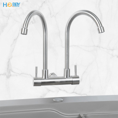 Vòi rửa chén gắn tường 2 đầu xả inox 304 Hobby home decor G2D