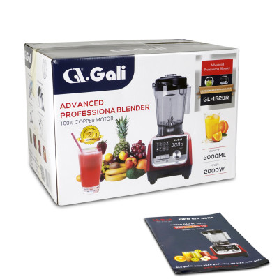 Sinh Tố Công Nghiệp Gali GL-1529R Dung tích 2 Lít, Motor 100% dây đồng đảm bảo độ bền bỉ, bảng điều khiển dạng cảm ứng, lưỡi dao bằng thép không gỉ. Hàng chính hãng bảo hành 24 tháng