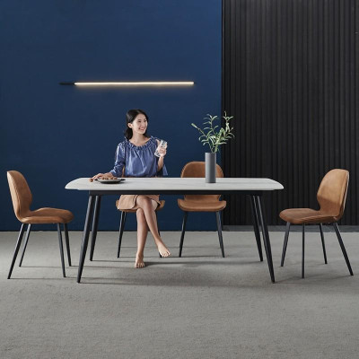 Bộ bàn ghế phòng ăn Tundo mặt đá tự nhiên kích thước tự chọn 4 hoặc 6 ghế Nordic