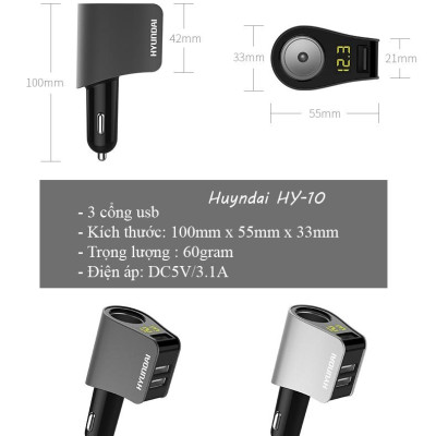 Bộ Chia tẩu sạc, Adapter Sạc Huyndai HY - I0 Cao cấp