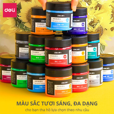 Màu bột Gouache 100ml cao cấp dạng hũ Deli - Tô đất sét, đất nặn tự khô - Siêu mịn, tươi sáng, dễ sử dụng - Nhiều màu sắc - 73888