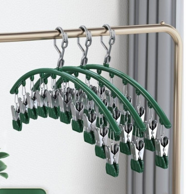 Móc phơi quần áo inox có khóa móc treo chắc chắn - 10 kẹp được phủ nhựa chống sầy xước khi phơi đồ ( tặng móc dán inox to ) Hàng Cao Cấp