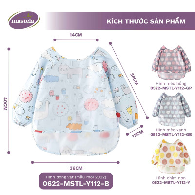 Áo yếm máng dài tay Cotton chống thấm nước cho bé tập ăn dặm, tập vẽ Mastela Dành cho bé từ 0-4 tuổi - Có chọn màu và size