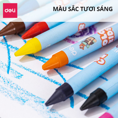 Bút sáp màu Colorkids Deli - Hộp màu sáp 10 màu, tăng kích thước bút, không độc hại, tô màu cho bé